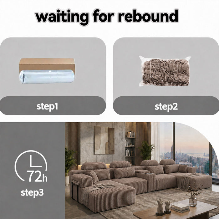U-Shaped Sectional Sofa With Chaise Lounge And Cup Holders