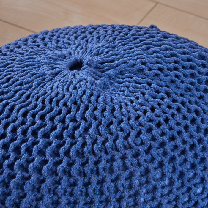 Bordeaux - Knitted Cotton Round Pouf, Versatile Ottoman And Floor Cushion