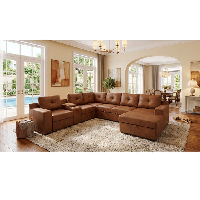U - Shape Sectional Pull Out Bed With Console, Storage, And USB Charging