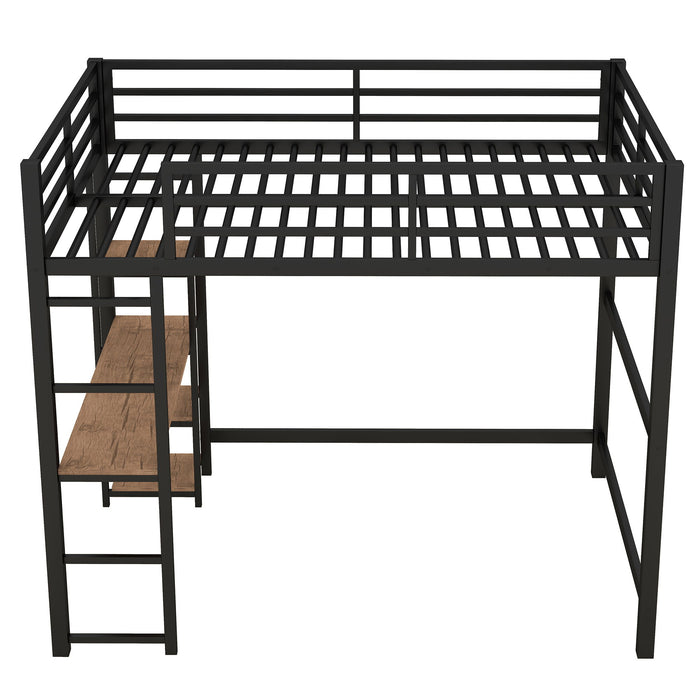 Loft Bed With Built In Desk And Storage Shelves, Full Size - Black