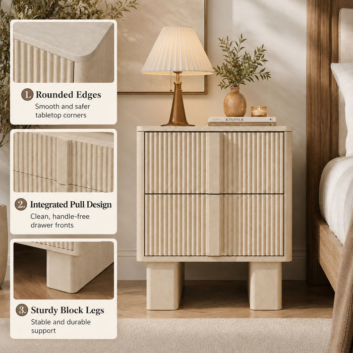 Nightstand With Charging Station And 2 Storage Drawers