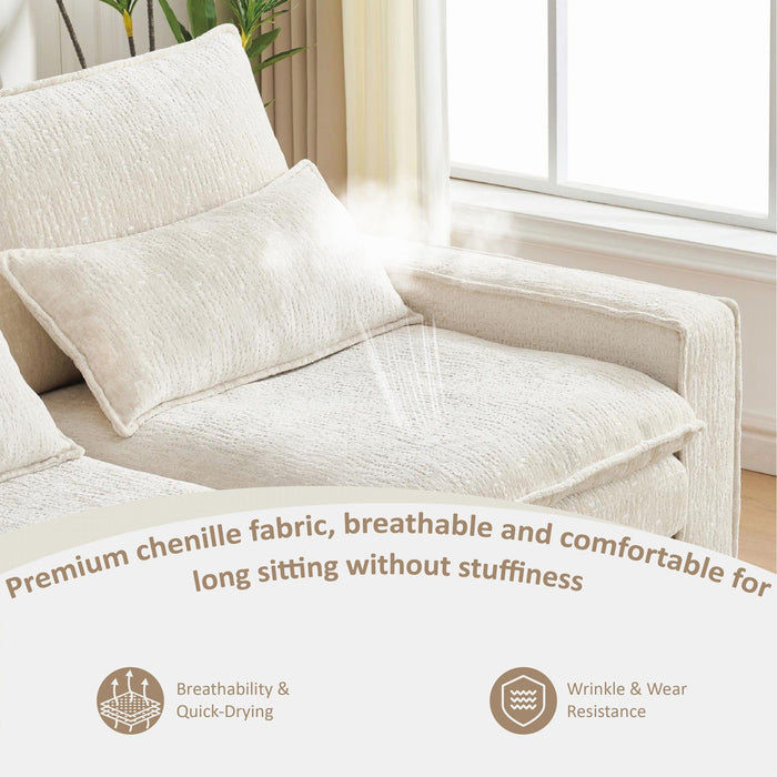 Modern Comfy Chenille L Shaped Sectional Sofa With Movable Ottoman