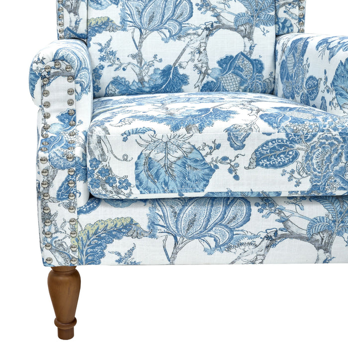Accent Chair With Floral Upholstery And Nailhead Trim