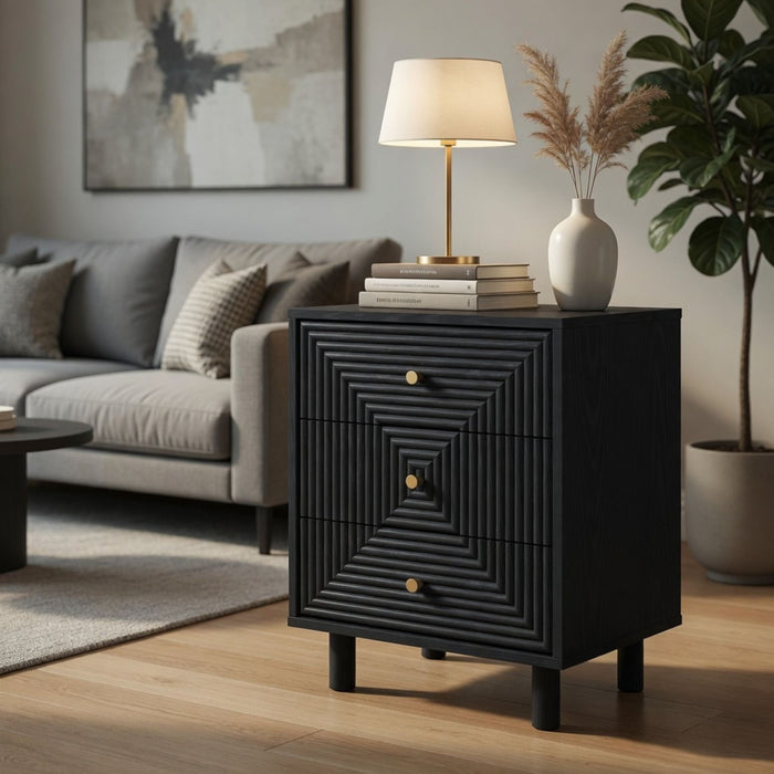 3 Drawer Nightstand - Black - Wood