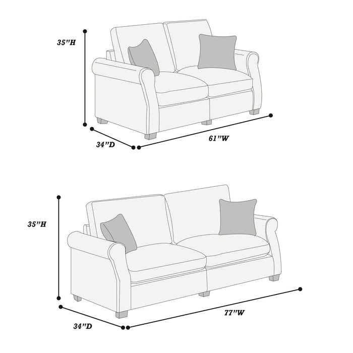 Contemporary 2 Piece Sofa Set With Matching Pillows
