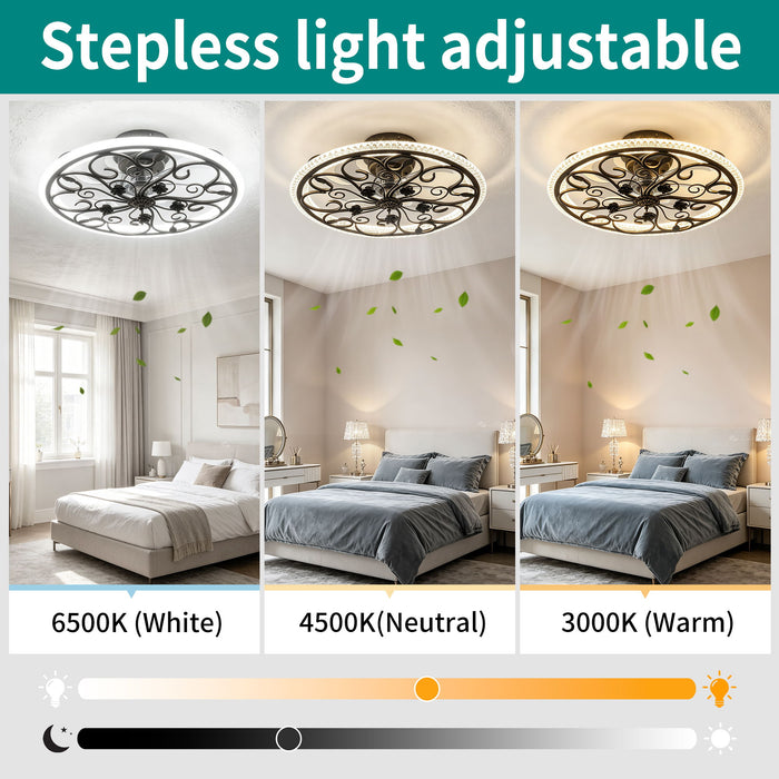 Flower Caged Ceiling Fan With LED Light And Remote Control - Matte Black