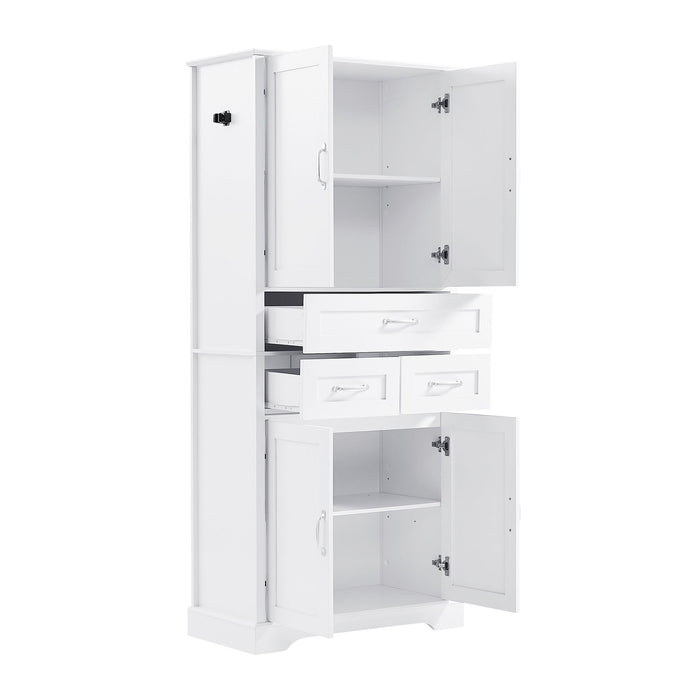 Tall Bathroom Storage Cabinet With 4 Doors 3 Drawers Adjustable Shelves - White