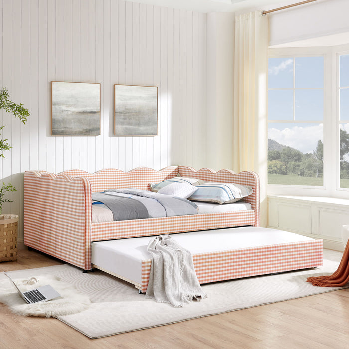 Gingham Daybed With USB Charging Port, Wave-Shaped Design