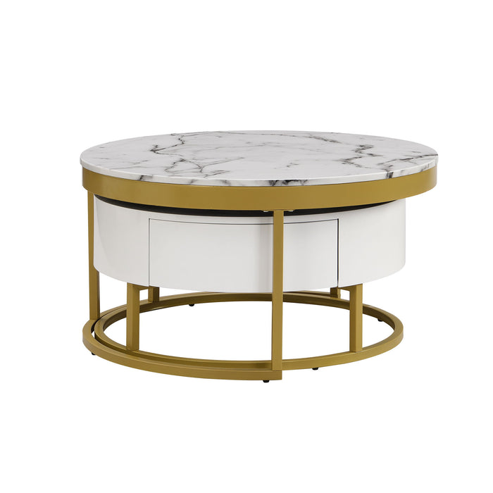 Round Nesting Coffee Table With Drawers - Golden / White