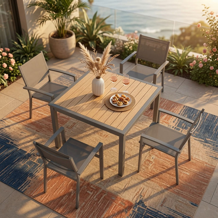 5 Piece Patio Dining Set, Table And Chairs For Outdoor Use - Gray