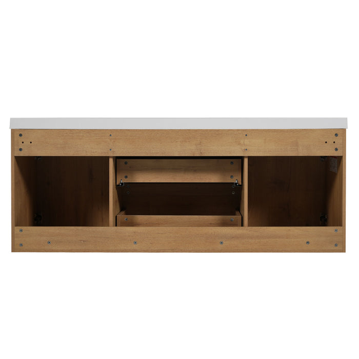 Double Sink Bathroom Vanity, Cabinet & Soft Close Doors, Divided Drawers, Wall Mounted Storage - Wood