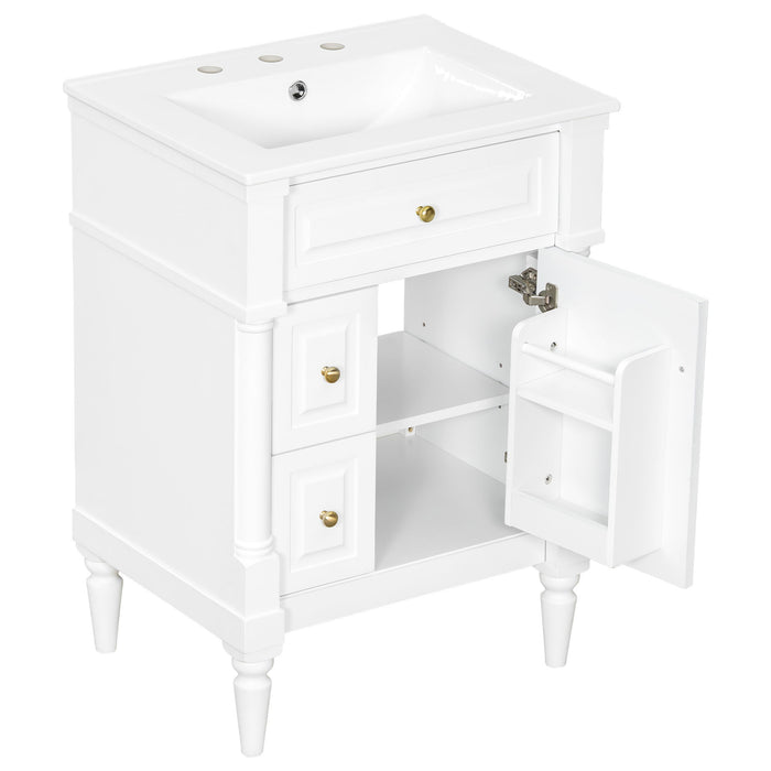 Freestanding Bathroom Vanity With Sink, Adjustable Shelf & Flip Drawer