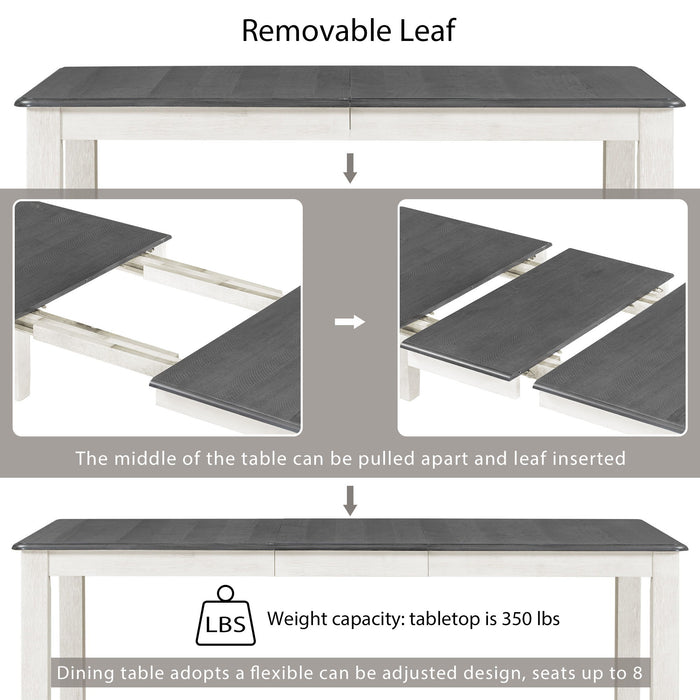 Retro Style 7 Piece Dining Table Set With Extendable Table And 6 Upholstered Chairs - Gray / White
