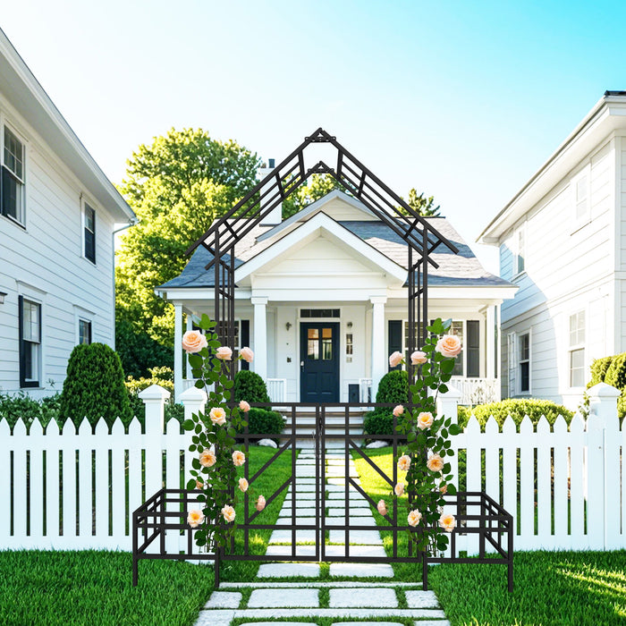 Garden Arch With Gate With Planter, Climbing Plants Support Outdoor - Black