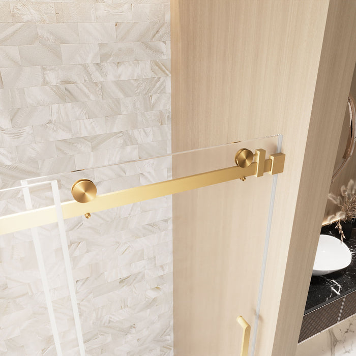 Frameless Single Sliding Shower Door With Handle And Square Tube Track