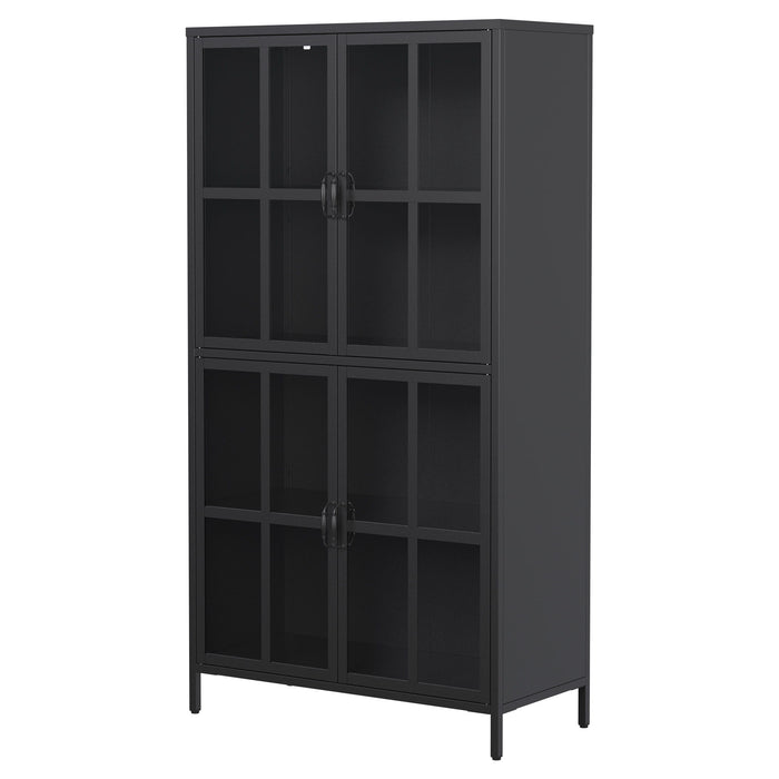 Premium Metal Storage Cabinet With Tempered Glass Doors, Adjustable Shelves, And Anti Tipping Device - Black