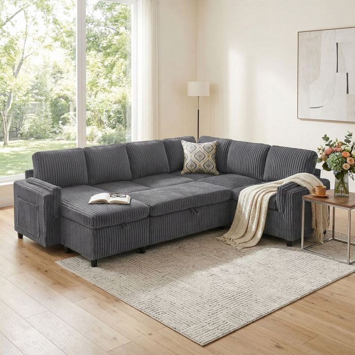 Convertible U-Shaped Sectional Sofa Bed With USB Ports And Storage