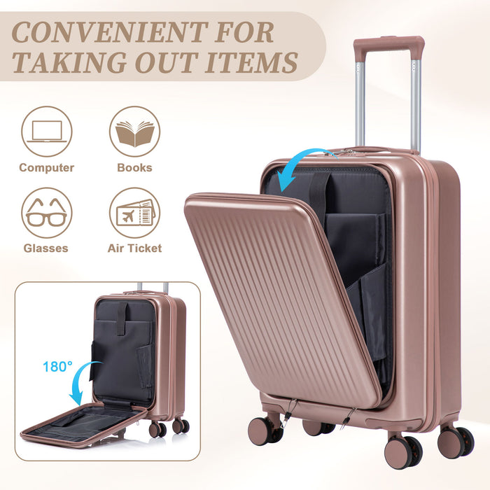 Luggage Set With Cosmetic Case, Combination Lock, Front Opening Design