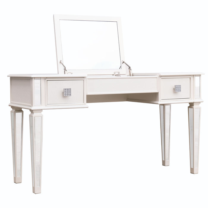 Mirrored Vanity Desk With Drawers And Stool, Flip Up Dressing Table Set For Makeup Room
