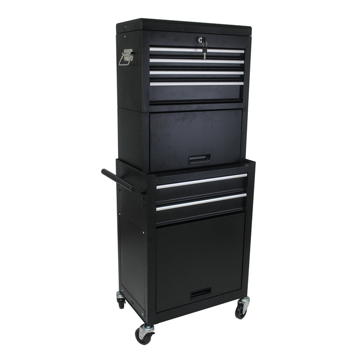 6 Drawer Lockable Tool Cabinet On Wheels, Steel Rolling Tool Chest With Detachable Toolbox