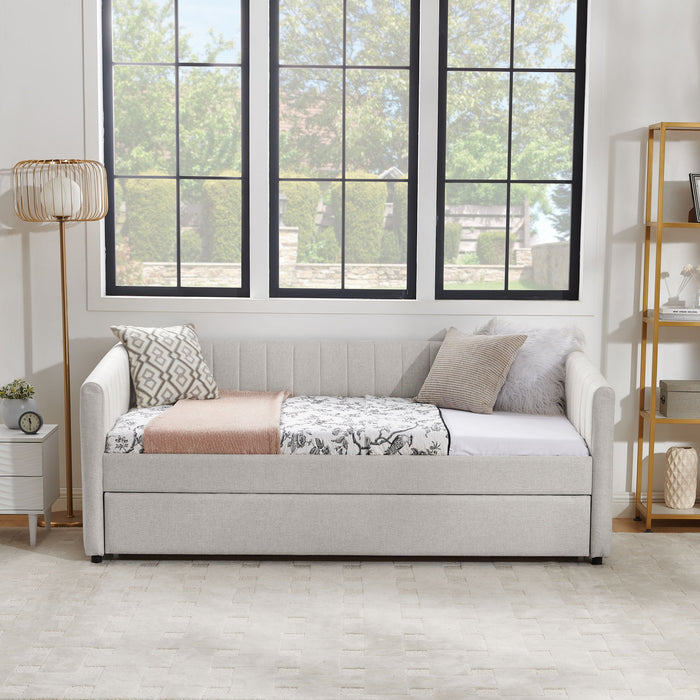 Upholstered Daybed With Trundle With Vertical Stripes