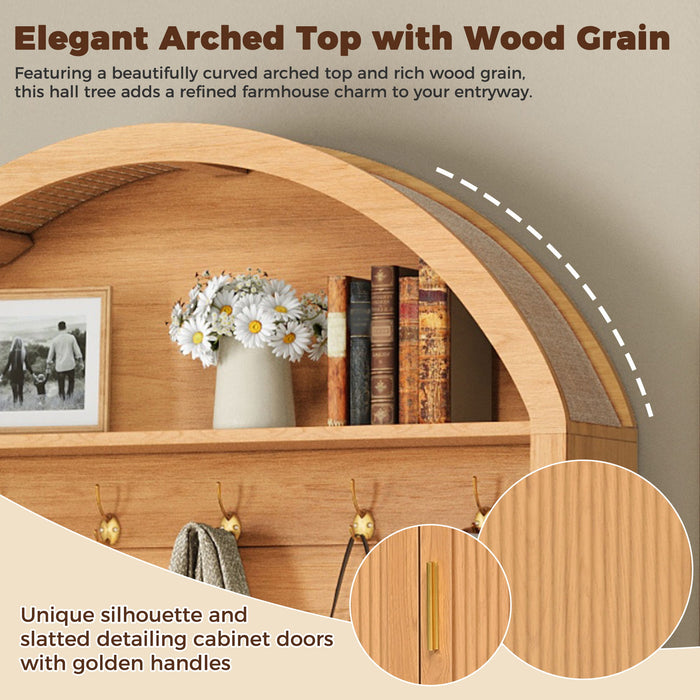 Arched Top Hall Tree With 5 Hooks