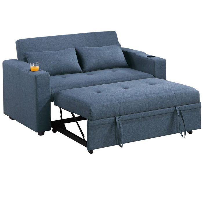 Modern Style Convertible Sofa With Pull-Out Bed, USB Ports & Cup Holders