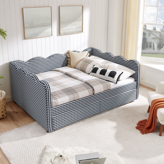 Gingham Daybed With USB Charging Port, Wave-Shaped Design