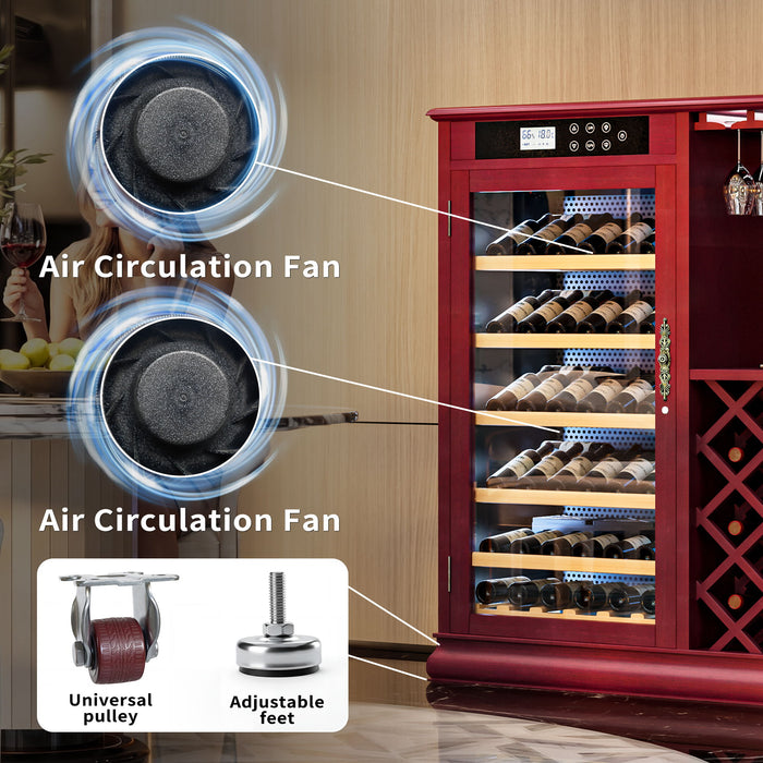 69 Bottle Wine Fridge With Touch Control, LED Lighting, Humidity Regulation - Cherry