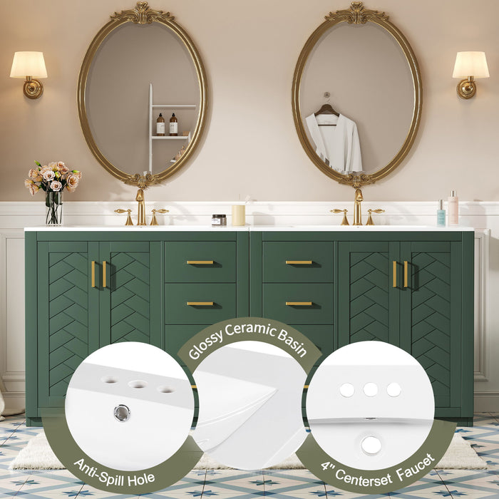 Modern Bathroom Vanity With Ceramic Sink, 6 Drawers & Soft-Close Doors