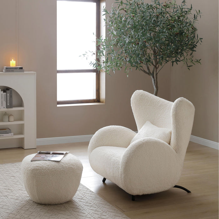 Wingback Armchair & Ottoman Combo For Living Room - White