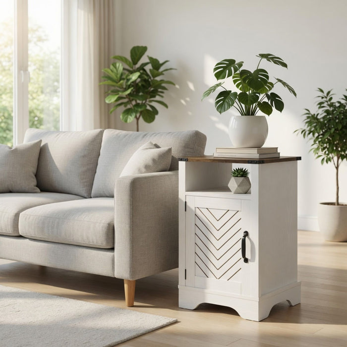 Farmhouse Nightstand With Charging Station & Storage