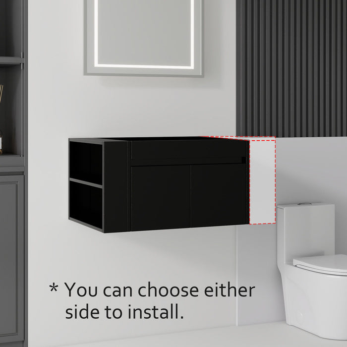 Floating Bathroom Vanity Cabinet, Soft Close Double Drawers, Open Side Storage, Wall Mounted, Cabinet Only