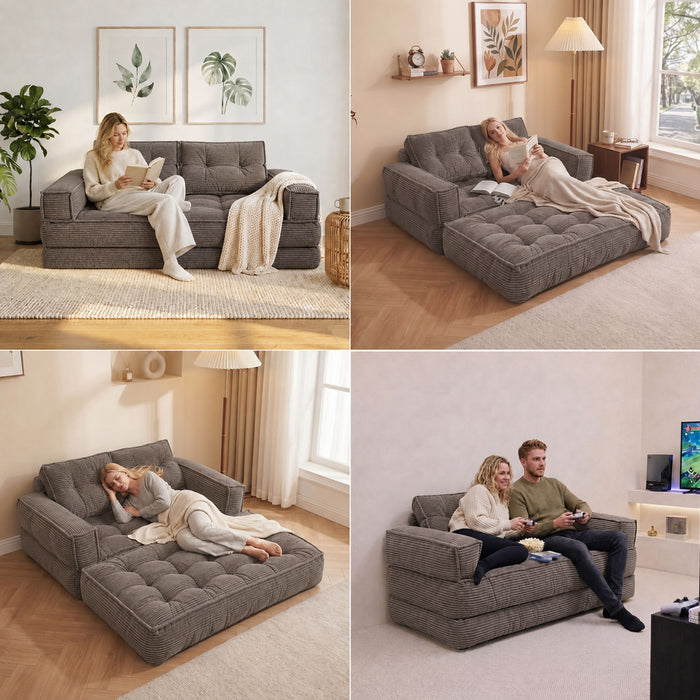2 Seater Modular Corduroy Sofa With Chaise Lounge For Living Room
