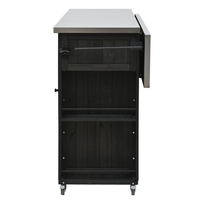 Outdoor Kitchen Island With Stainless Steel Top, Ample Storage Space, Towel And Spice Racks And A Bottle Opener