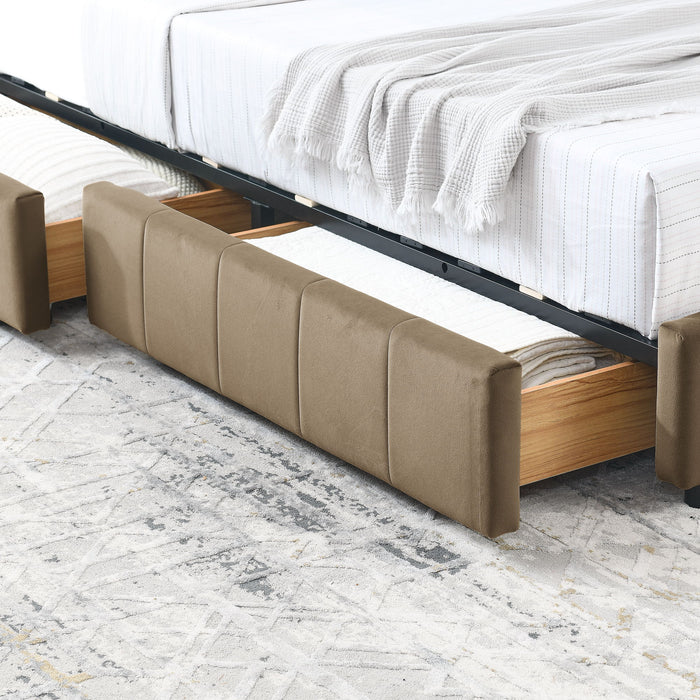 Storage Upholstered Tufted Bed Frame With Backrest And Armrests