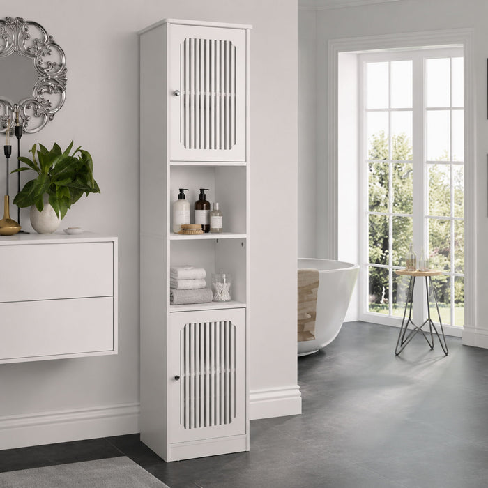 Tall Bathroom Cabinet With Adjustable Shelves, Louvered Door Floor Standing Storage Unit - White