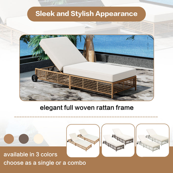 Outdoor Lounge Chair With 5 Position Backrest With Cushion And Wheels