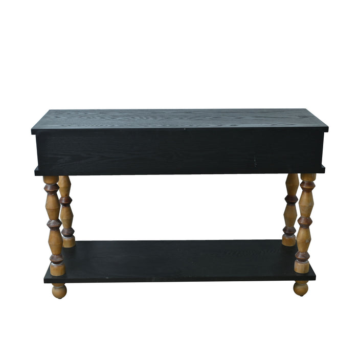 Accent Carved Console Table With Open Shelf And 2 Drawers Living Room - Black / Natural Wood Wash