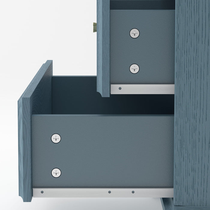 Glass Door Display Case With 2 Drawers And Adjustable Shelf