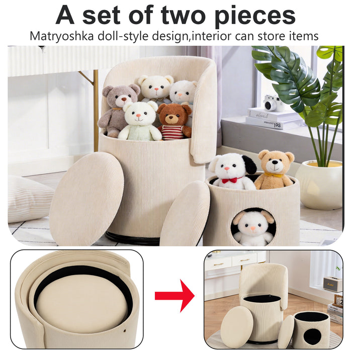 Barrel Chair, Built In Storage, 360° Swivel - Beige