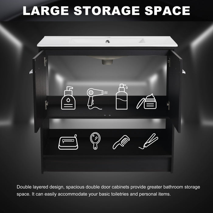 Modern Bathroom Vanity With Ceramic Sink, Freestanding Cabinet, Soft Closing Doors
