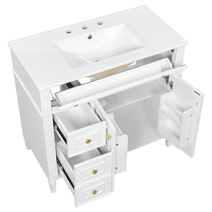 Bathroom Vanity With Sink, 3 Drawers & 2 Doors