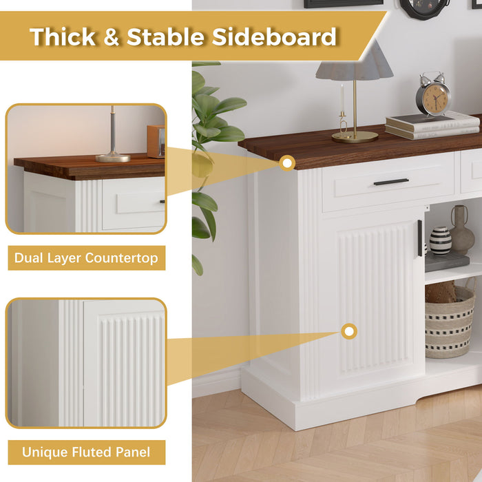 Fluted Sideboard Buffet Cabinet With 4 Doors And 3 Drawers