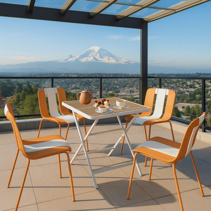 4 Piece Set Of Modern Striped Single Chairs With Folding Square Table