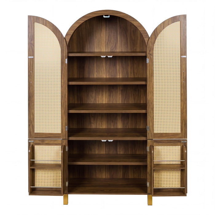 Tall Arched Cabinet With Rattan Doors & Adjustable Shelves