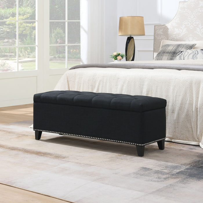 Button-Tufted Storage Ottoman With Safety Close Hinge