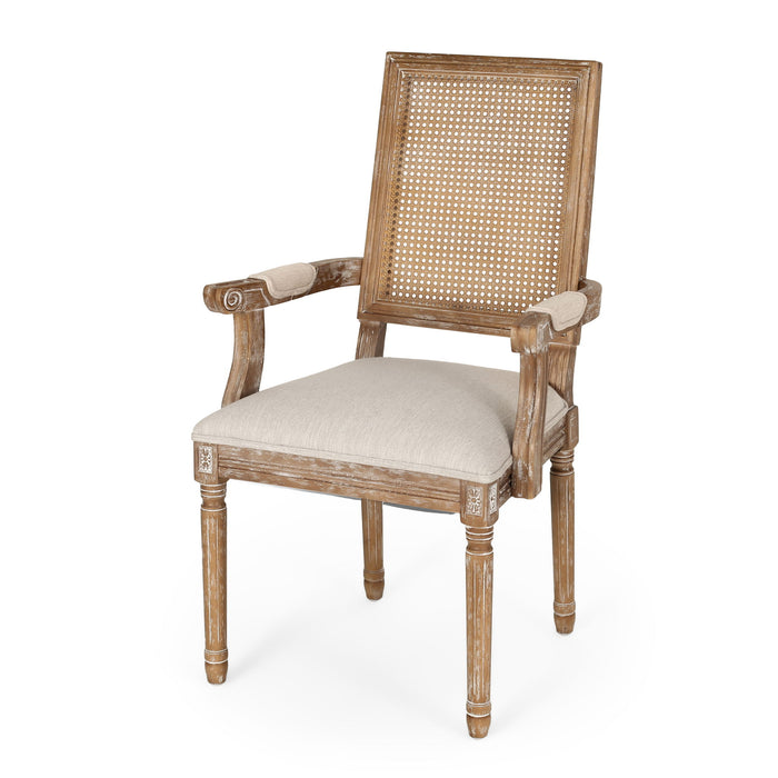 Upholstered Dining Chair With Cane Backrest