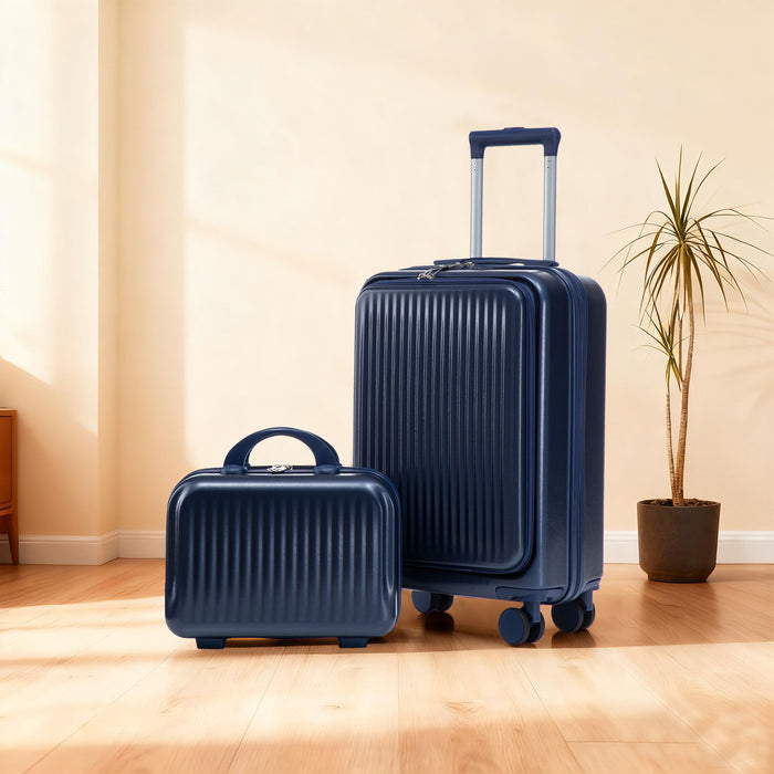 Luggage Set With Cosmetic Case, Combination Lock, Front Opening Design