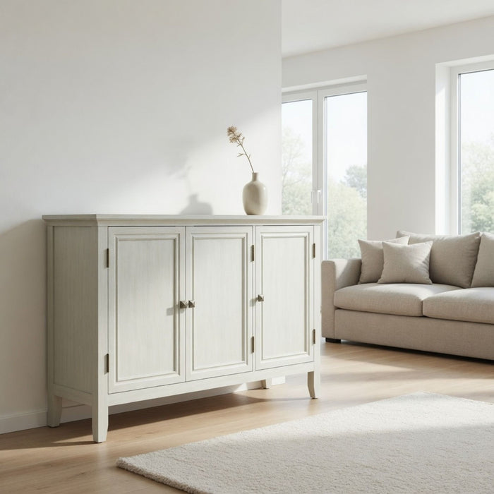 3 Door Buffet Cabinet With Adjustable Shelves - Matte White / Grayish